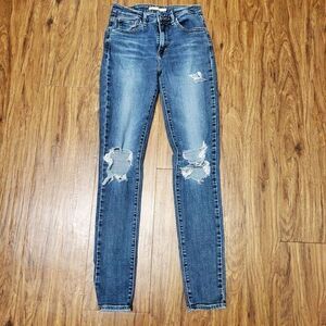 Levi's Womens 721 High Rise Skinny Distressed Stretch Jeans Blue Size 26 24"X29"